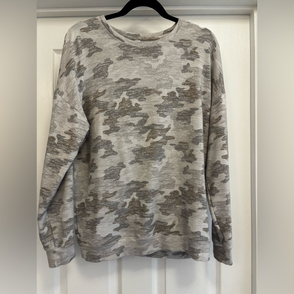 Athleta Gray Camo Crewneck Sweater